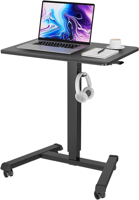 BONTEC 25.6" x 17.7" Gas Spring Mobile Stand Up Desk, Podium, Rolling Standing Desk Up to 33LBS with Wheels and Stoppers, Laptop Standing Desk Height Adjustable, Black