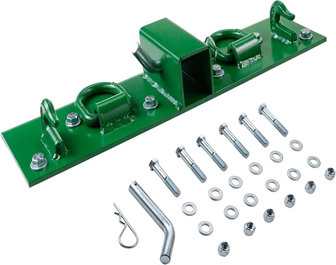 Tractor Bucket Hooks Bolt on Hooks 2” Receiver, G70 Grade Grab Hooks, Forged D Rings, Tow Hook Bolts for Universal Tractor Buckets (Green 1.5“ Bolt)