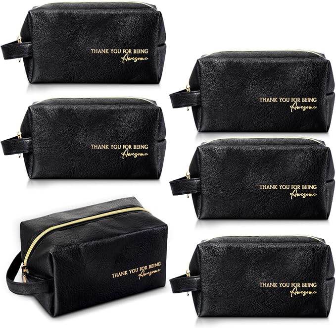 6 Pcs Leather Appreciation Toiletry Bags Gift Large Capacity Waterproof Organizer Travel Shaving Cosmetics Bag with Handle for Men Male Teacher Dad Gift Employee Business(Black)