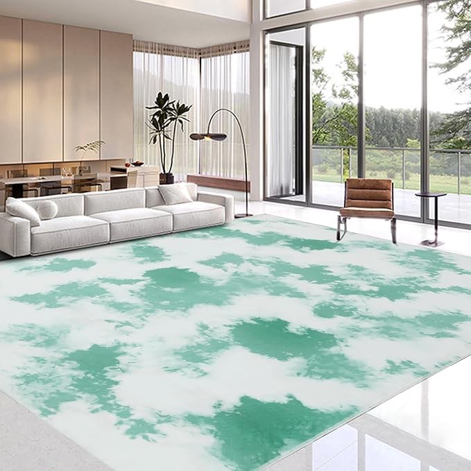 HOMBYS 8x10ft Tie Dye Area Rug for Living Room Bedroom, Large Modern Floor Carpet for Indoor Office Dining Room, Abstract Home Deco Non-Shedding,Green, Machine Washable