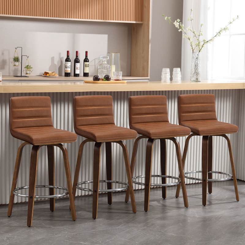 Swivel Upholstered Counter & Bar Stool With Solid Wood Frame and L-Shaped PU Leather Back (Set of 2) Color BROWN