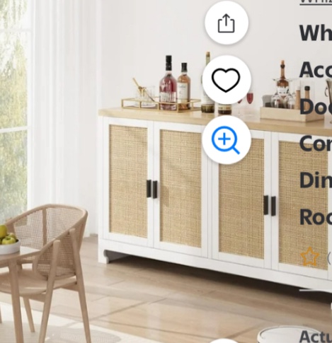 HOMEFAN Buffet Cabinet,Rattan Accent Storage Cabinet with 4 Doors and Shelf, Modern Console Coffee Bar Cabinet for Dining Room, Kitchen, Living Room, Natural