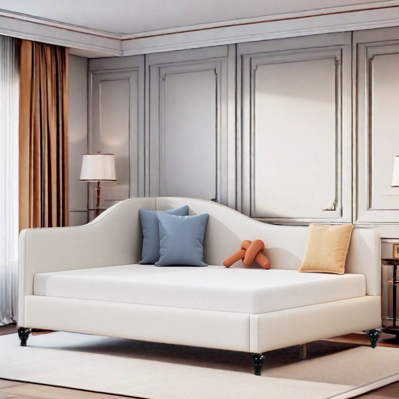 ( Incomplete box 2/2) Aileigh L-Shaped Daybed with Solid Wood Legs Size: Full, Color: Beige