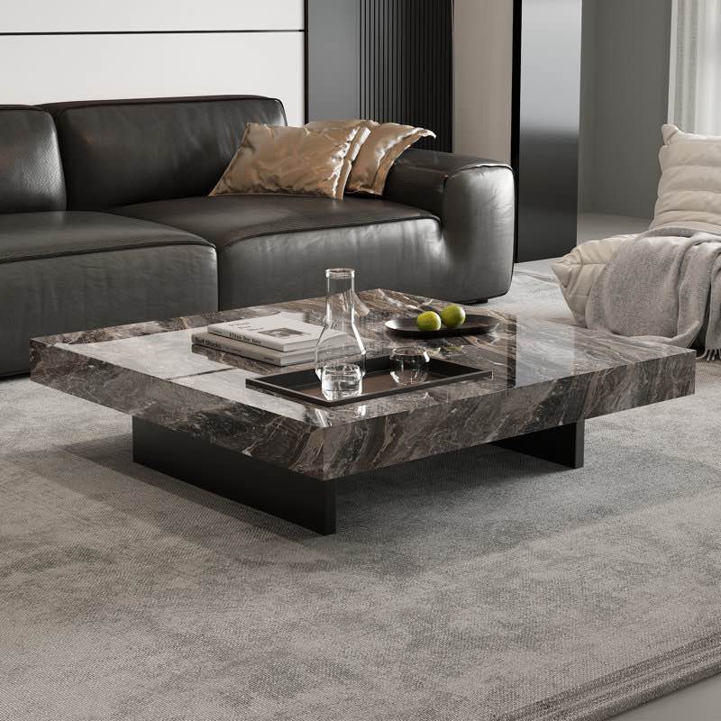 42“ Square Coffee Table with Glossy Sintered Stone Table-top, Modern Coffee table with Stainless steel legs for Living Room Color: Black
