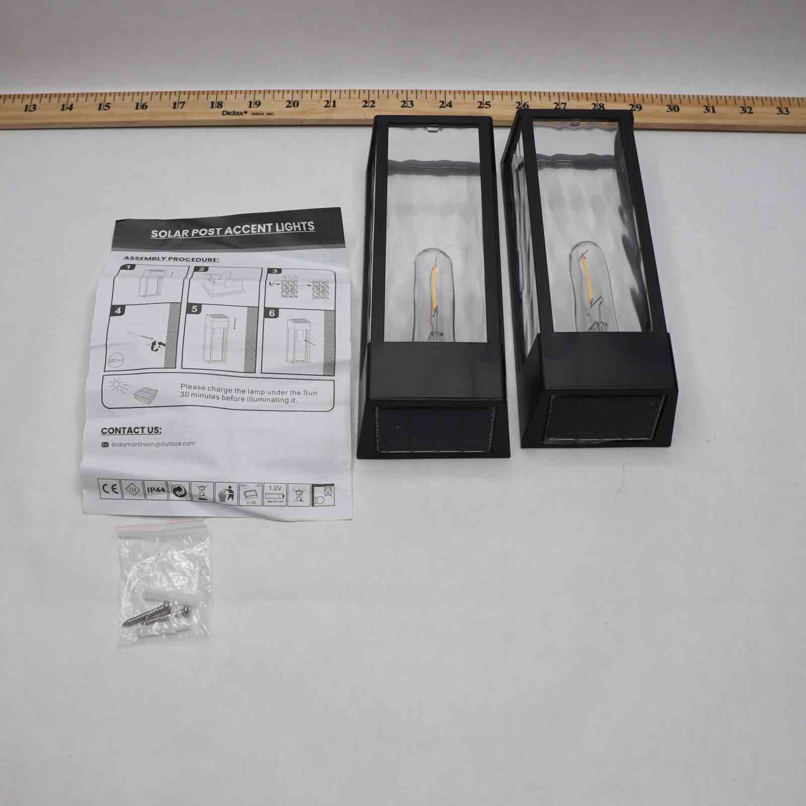 2-Pk) Solar Wall Light Outdoor with LED Bulb Black WL-2BW-M