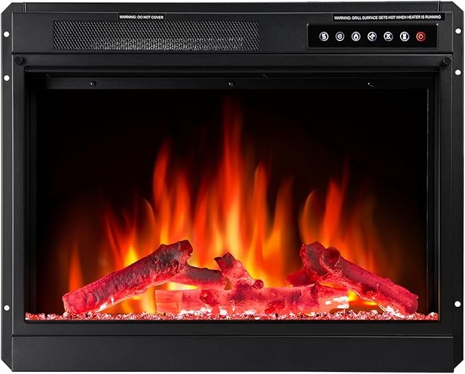 R.W.FLAME Electric Fireplace Insert,Recessed 23''Electric Fireplace Heater with Infrared Quartz&Remote Control,Adjustable Led Flame Brightness 750W/1500W Black (23''X18'')