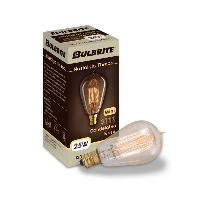 Bulbrite Set of 4 25W ST15 Incandescent Dimmable Light Bulbs 2200K E12: Edison Candelabra Base, Decorative, 1.4-Year Life