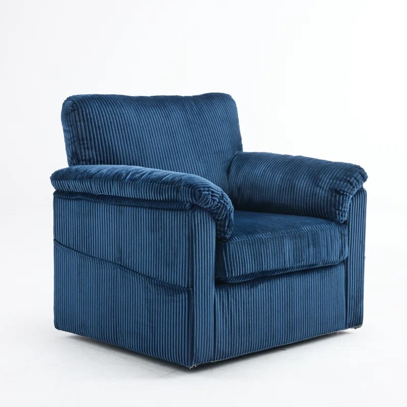 33" Corduroy Swivel Barrel Chair, Upholstered Armchair With Side Pockets