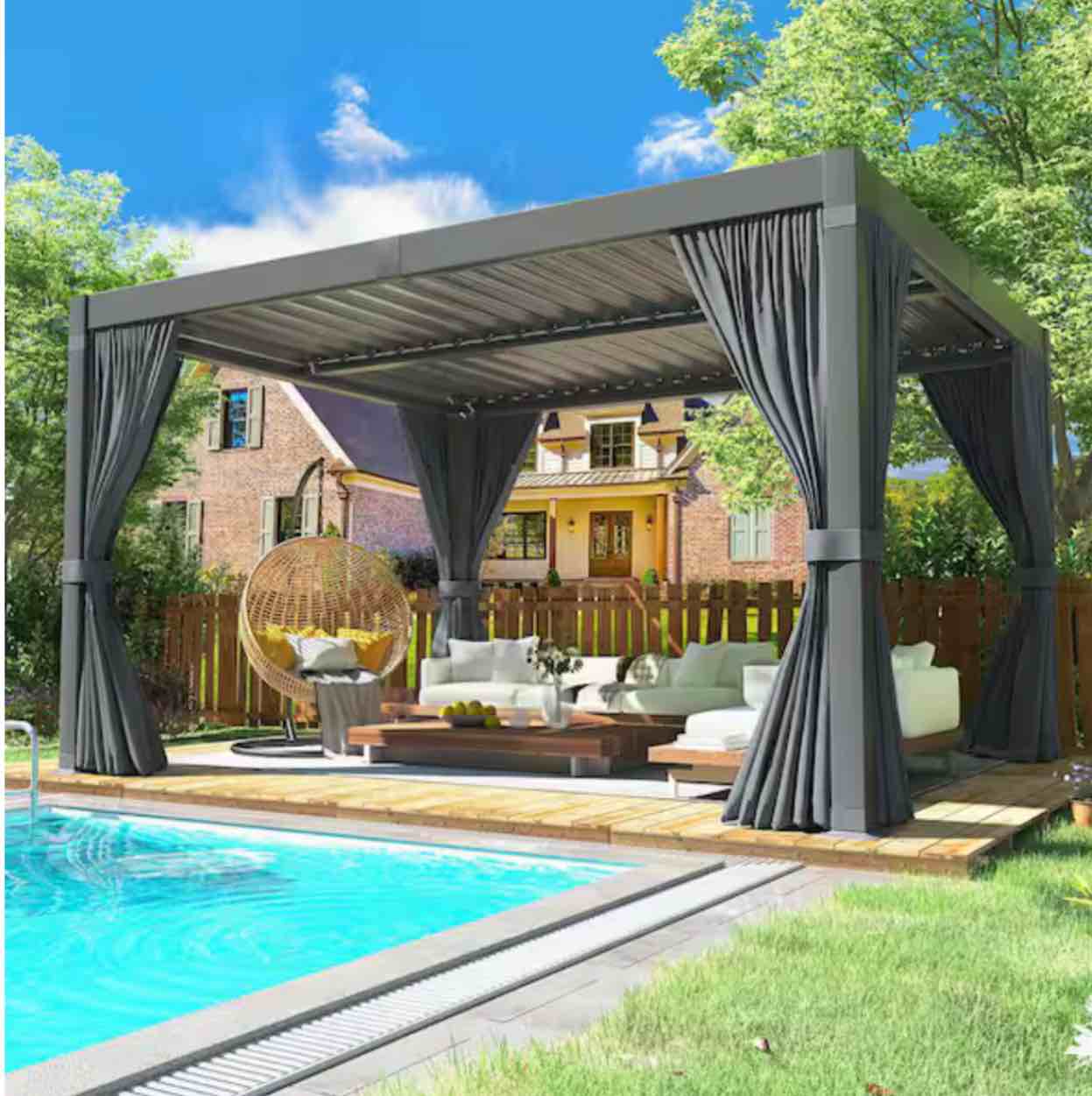 12 Ft. W x 10 Ft. D Outdoor Louvered Aluminum Pergola (Incomplete Box 3/5 And 4/5 And 5/5 ) (Missing Box 1/5 And 2/5)