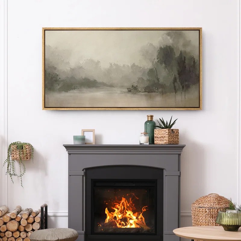 Rustic Countryside "Misty Forest Abstract Landscape Calm Extra Large Framed Artwork Wall Pictures