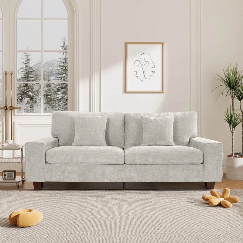 89'' Square Arm Sofa 3 Seater Modern Style Upholstered Couch With 2 Toss Pillows (Incomplete, 1 Piece Only)