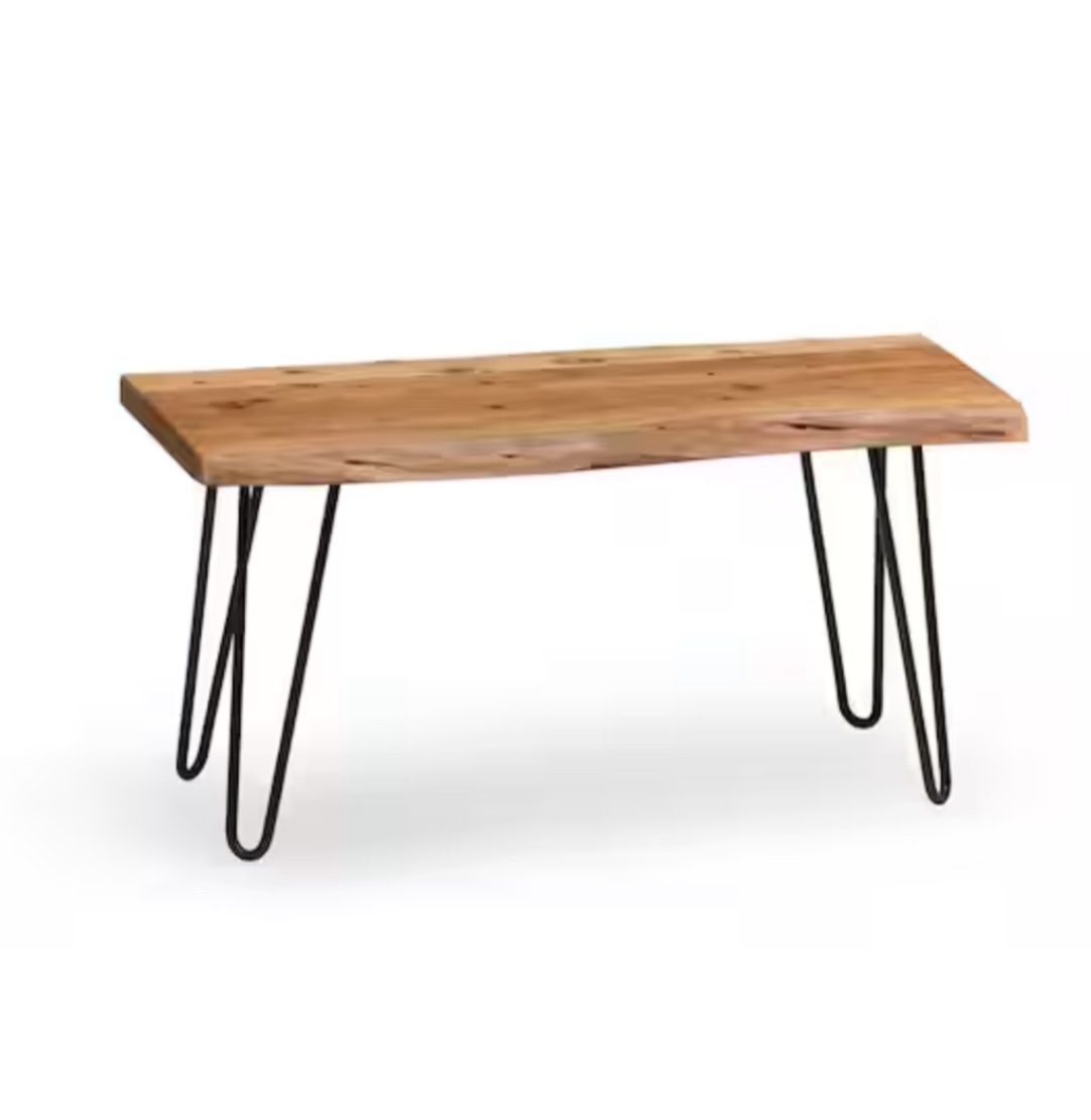 Hairpin 36 in. Brown Natural Live Edge Wood with Metal Dining Bench 116