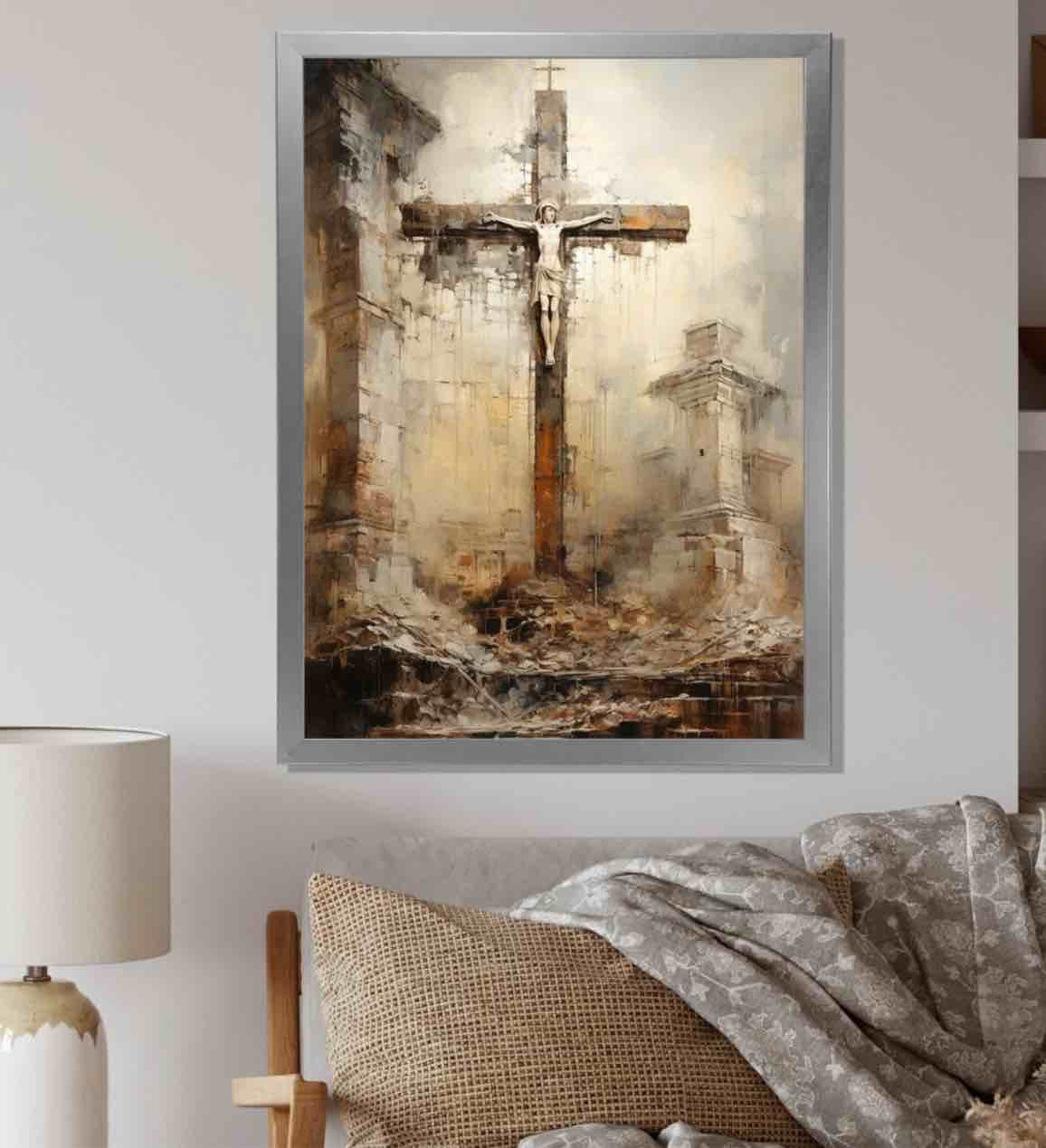 Designart "Divine Love Religious Cross I" Religious Landscape Framed Wall Decor