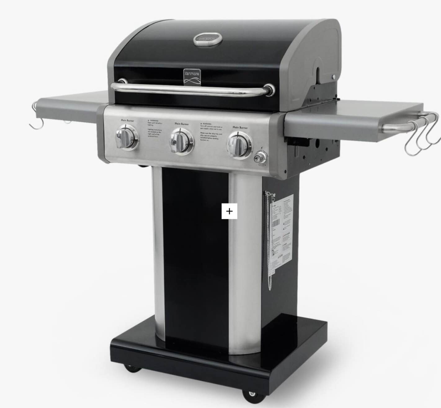 Kenmore 3-Burner Propane Gas Grill with Foldable Side Tables for Outdoor BBQ