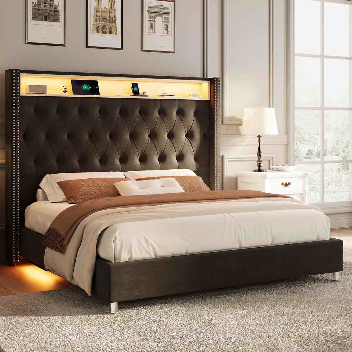 Ashaya Upholstered Wingback Storage Bed (King Size ) (Missing Pieces)