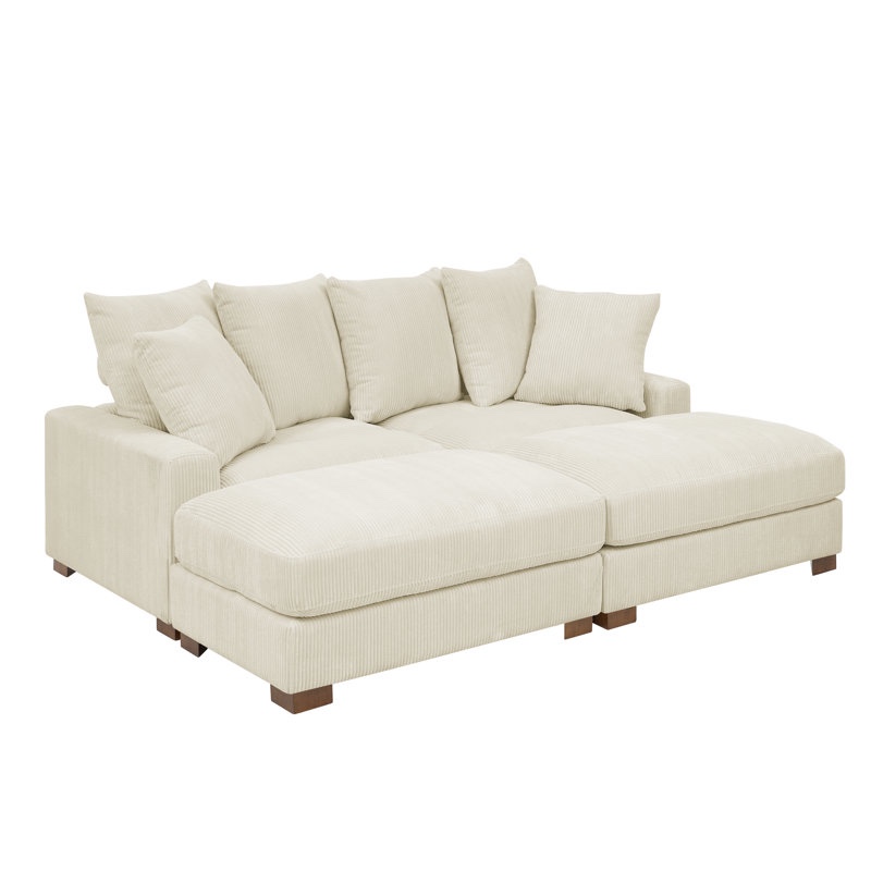(incomplete) 86" Upholstered Corduroy Sofa With Solid Wood Legs Upholstery Color: Cream