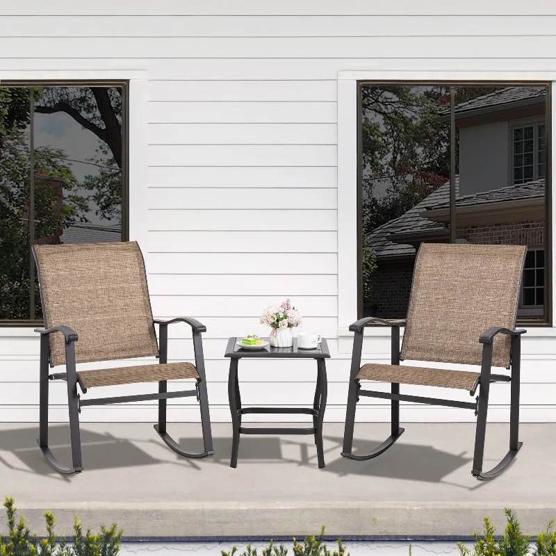 TSL3-LG Walsunny Patio Furniture 3 Pieces Textilene Outdoor Bistro Rocking Chair Set