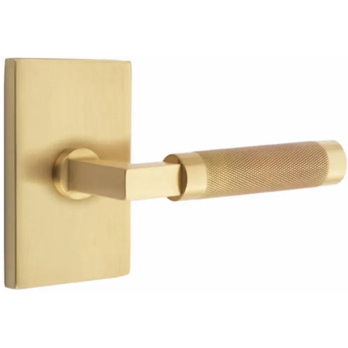 Emtek Select Knurled Lever Handle With L-Square Stem And Modern Rectangular Rosette