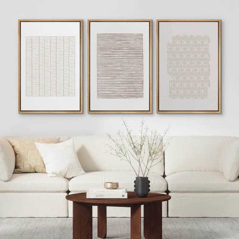 Geometric Subtle Abstract Modern Minimalist Neutral Home Decor - Framed Canvas Print Wall Art Work Size: 36" H x 72" W x 1.5'' D, Format: Natural Framed