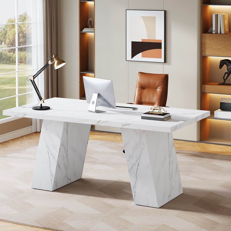 (Incomplete, only top ) 63" Modern Faux Marble Executive Desk Computer Desk