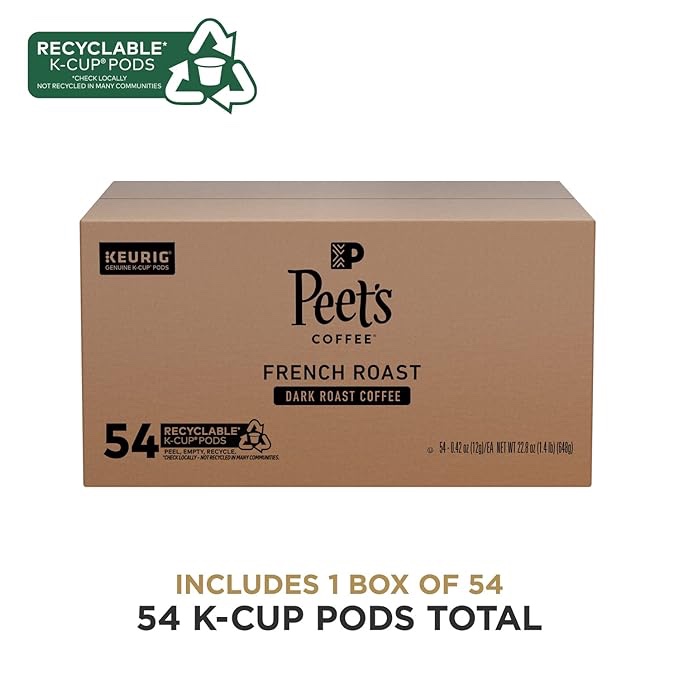 Peet's Coffee, Dark Roast K-Cup Pods for Keurig Brewers - French Roast 54 Count (1 Box of 54 K-Cup Pods)