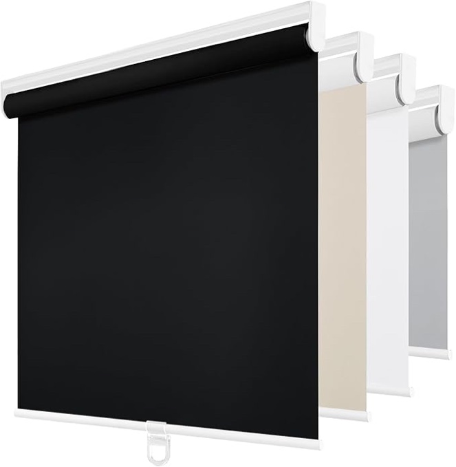 (Pack Of 2) ChrisDowa 100% Blackout Roller Shade, Window Blind with Thermal Insulated, UV Protection Fabric. Total Blackout Roller Blind for Office and Home. Easy to Install. Black,28" W x 72" H 28"W x 72"H Black