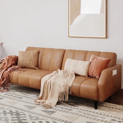 Fabry 77.56" Faux Leather Convertible Sofa