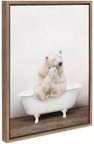 Mother and Baby Polar Bear in Rustic Bath Framed Canvas by Amy Peterson Art Studio 18x24 Frame Color: Natural Framed