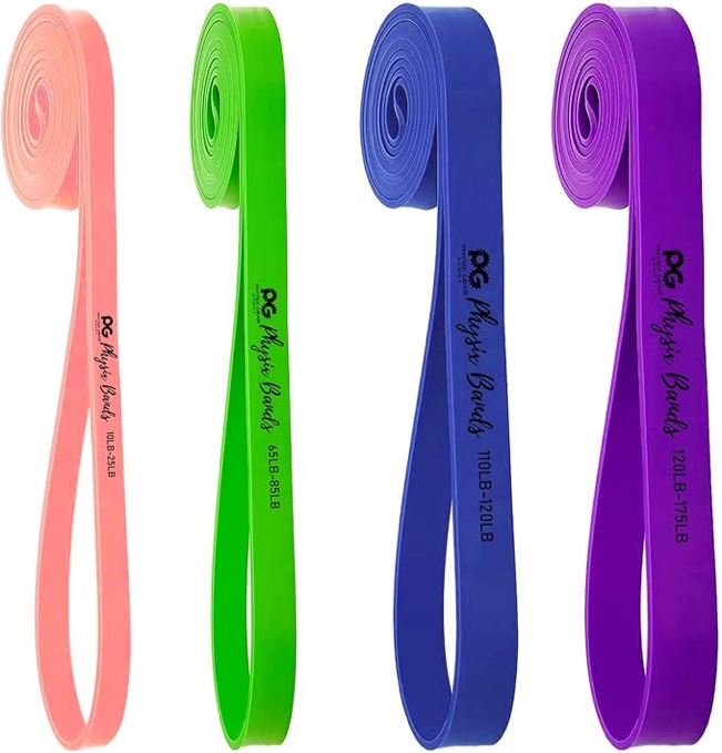 Physix Gear Sport Pull Up Assistance Bands - Looped Resistance Bands, Workout Rubber Bands for Exercise HIIT Muscle Toning Stretching Powerlifting Physical Therapy Pilates Yoga (4 Bands w/eGuide)