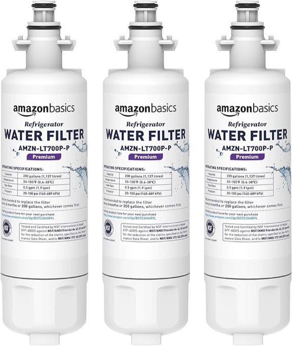 Amazonbasics Replacement Lg Lt700p Refrigerator Water Filter, Premium, 3-pack