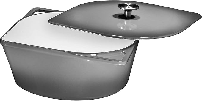 5 Quart Cast Iron Enameled Dutch Oven Modern Squoval Shaped Design  with Stainless Steel