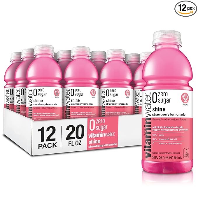 ((BB: MAY/ 19/ 2025))  zero sugar shine, electrolyte enhanced water w/vitamins, strawberry lemonade drinks, 20 fl oz, 12 Pack