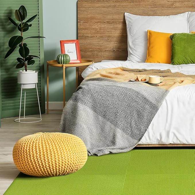 WAPANE Carpet Tiles Peel and Stick, Squares Carpet Floor Tile 24” x 24”, Soft Padded Carpet Tiles, Self Adhesive Carpet 10PC Tiles Per Box 40Sq Ft for Home Living Room Bedroom Office, green