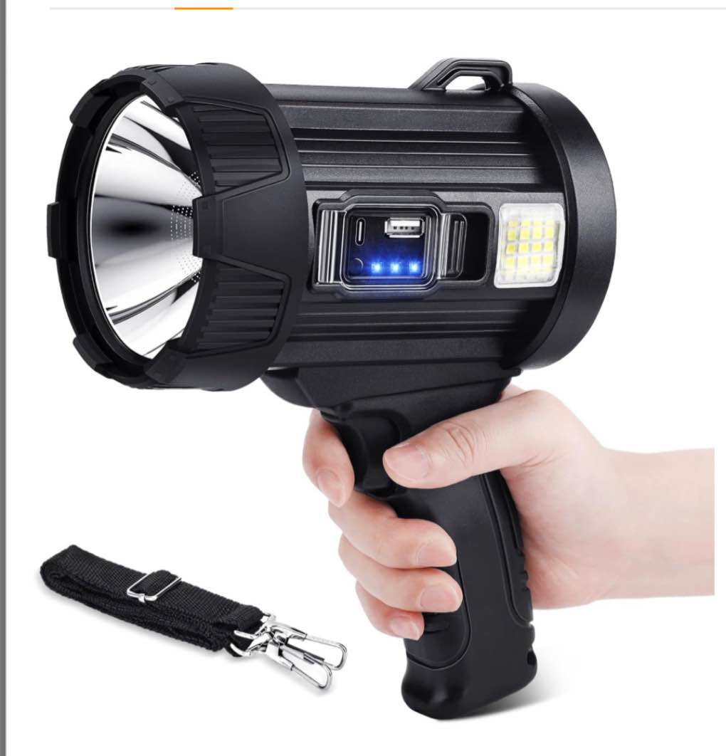 Rechargeable Spotlight, 1000000 Lumens Bright LED Spotlight Flashlight, Long Running Spot Light Searchlight, Outdoor Handheld Spotlights with Solar Panels for Hunting,Camping,Boat,6 Spotlight Modes