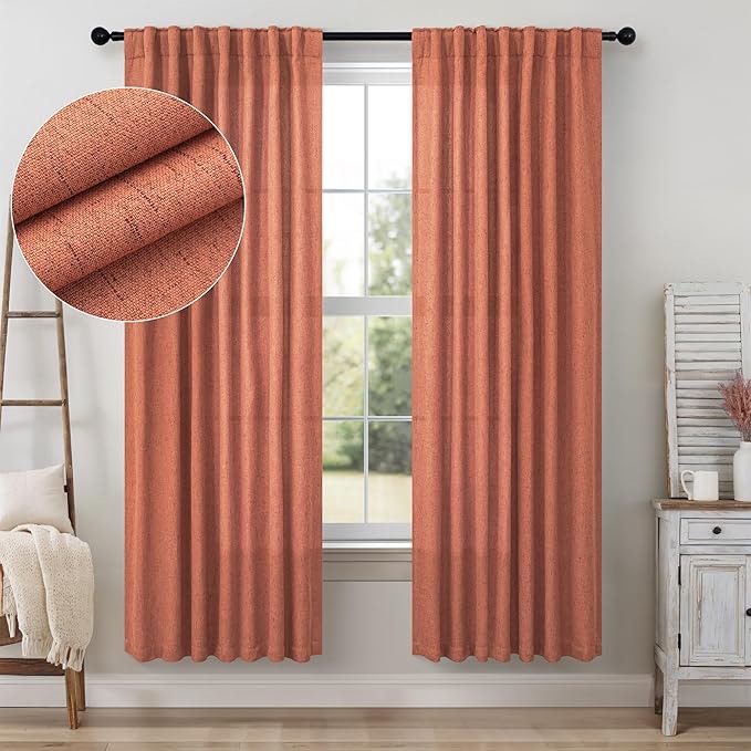 Beige Semi Blackout Curtains for Bedroom 63 Inch Length 2 Panels Pocket Back Tab Light Filtering Faux Linen Room Darkening Modern Farmhouse Decorative Cream Curtains for Living Room Kitchen 52x63 Long 52"W x 63"L (Pack of 2) Linen