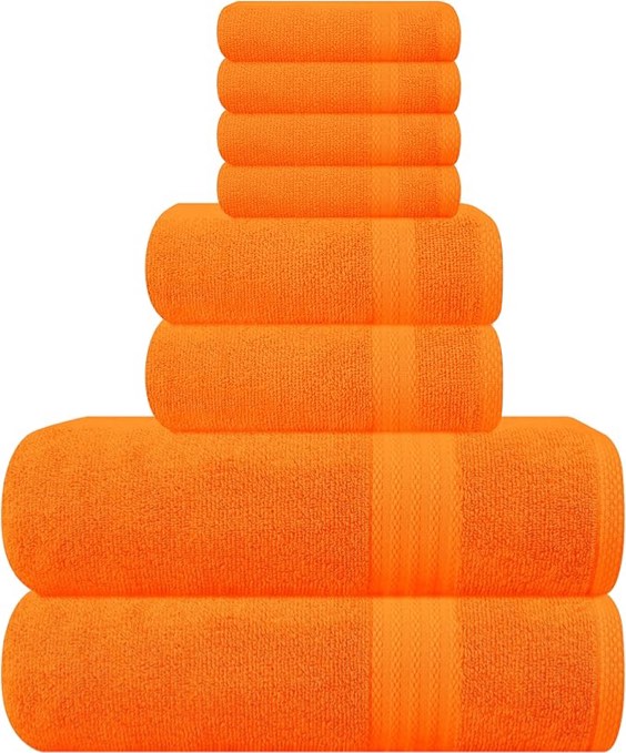 Bath Towels Set-100% Cotton-2 Bath Towels, 2 Hand Towels & 4 Washcloths-Large, Quick Dry, Absorbent, Soft, Plush- Gym, Yoga, Spa, Hotel, Pool, Shower Towels -8 Piece Luxury Bathroom Towels -orange 8 Piece Towel Set PLATINUM COLLECTION - 100% COTTON TO