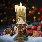 AOMIL Christmas Flameless Candles, Flickering Flameless Candles with Timer, Christmas LED Candles Battery Operated, Snow Globe Candle Light for Christmas Decorations
