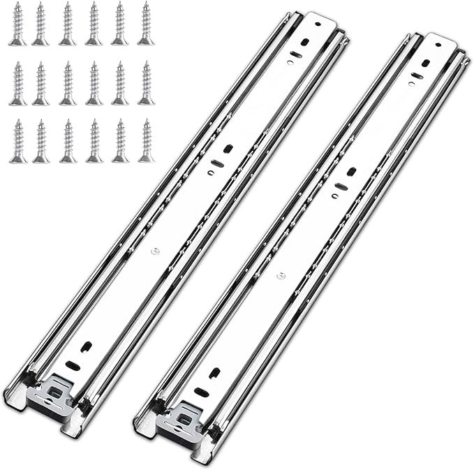  VIVEGO 1 Pair 40 Inch 100 Lb Capacity Heavy Duty Locking Drawer Slides(with Stainless Screws), Side Mount Full Extension 3 Fold Ball Beaniey FiaintesS Bieks Drawer Rails, Hardward Newltem