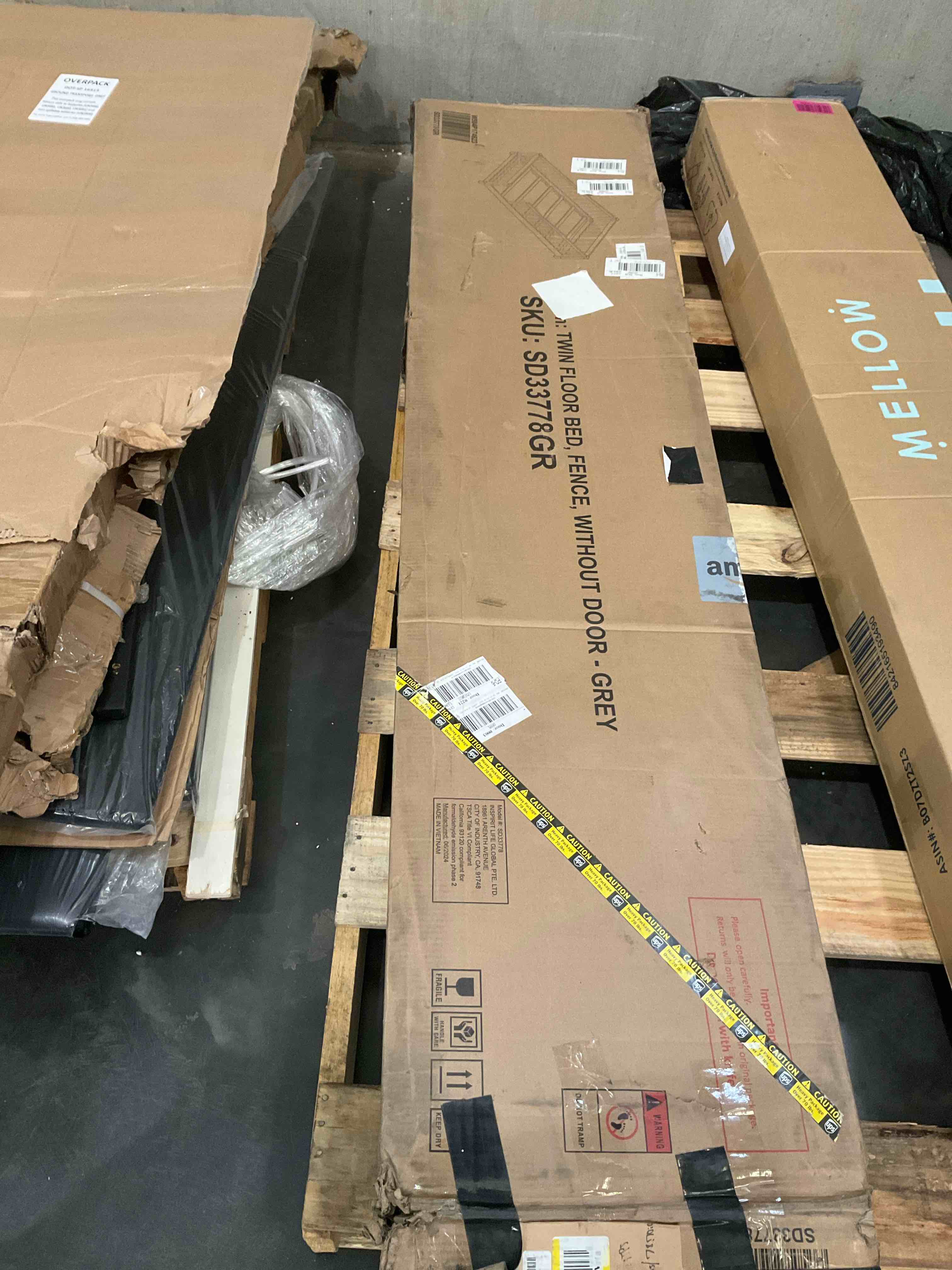 Twin floor bed, fence, without door - grey