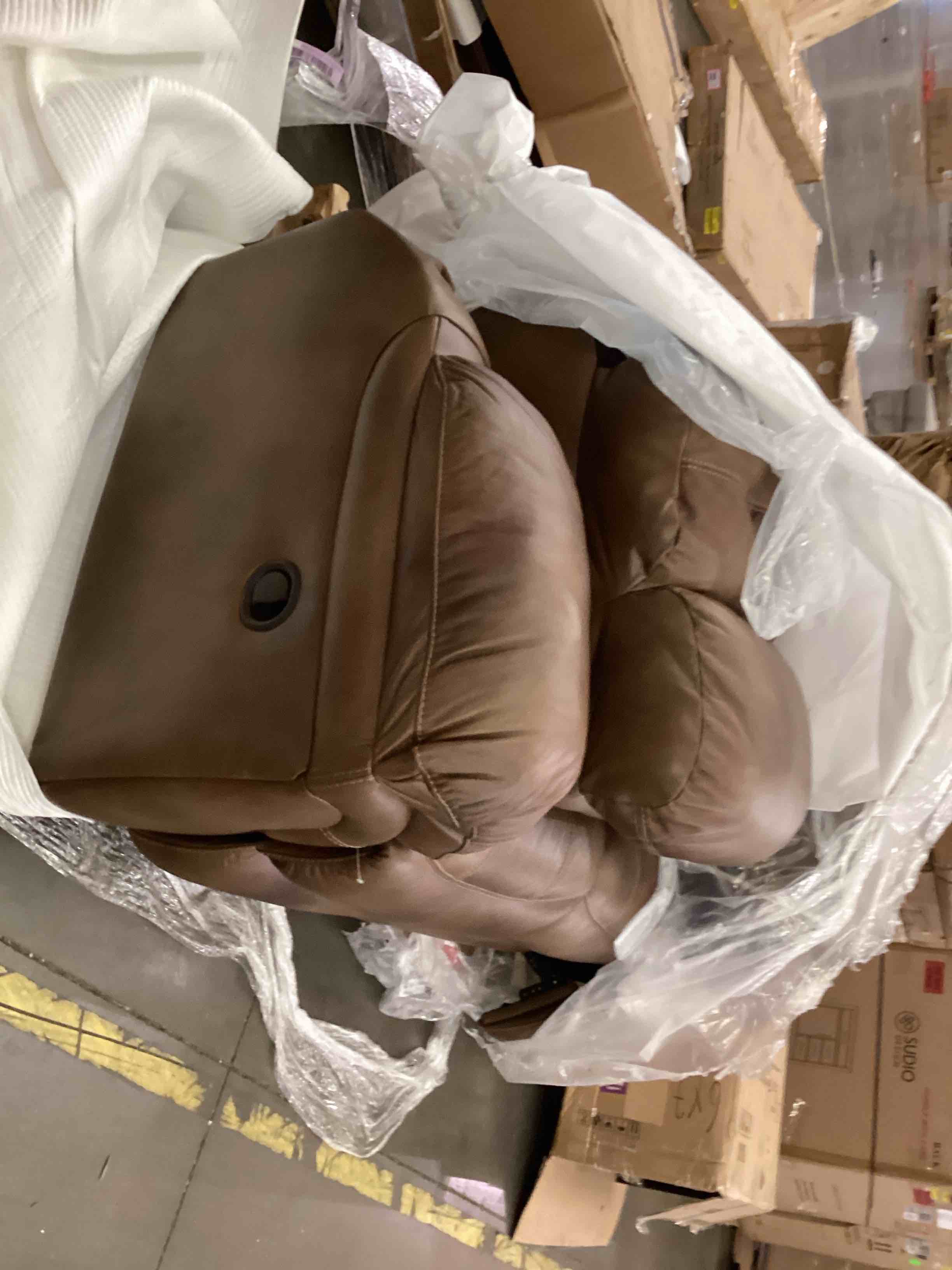 Brown leather manual recliner sofa 