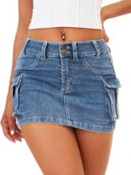 ELLEVEN Cargo Mini Skirt for Women Low Waist Y2K Bodycon Low Rise Denim Women's Skirts High Stretchy