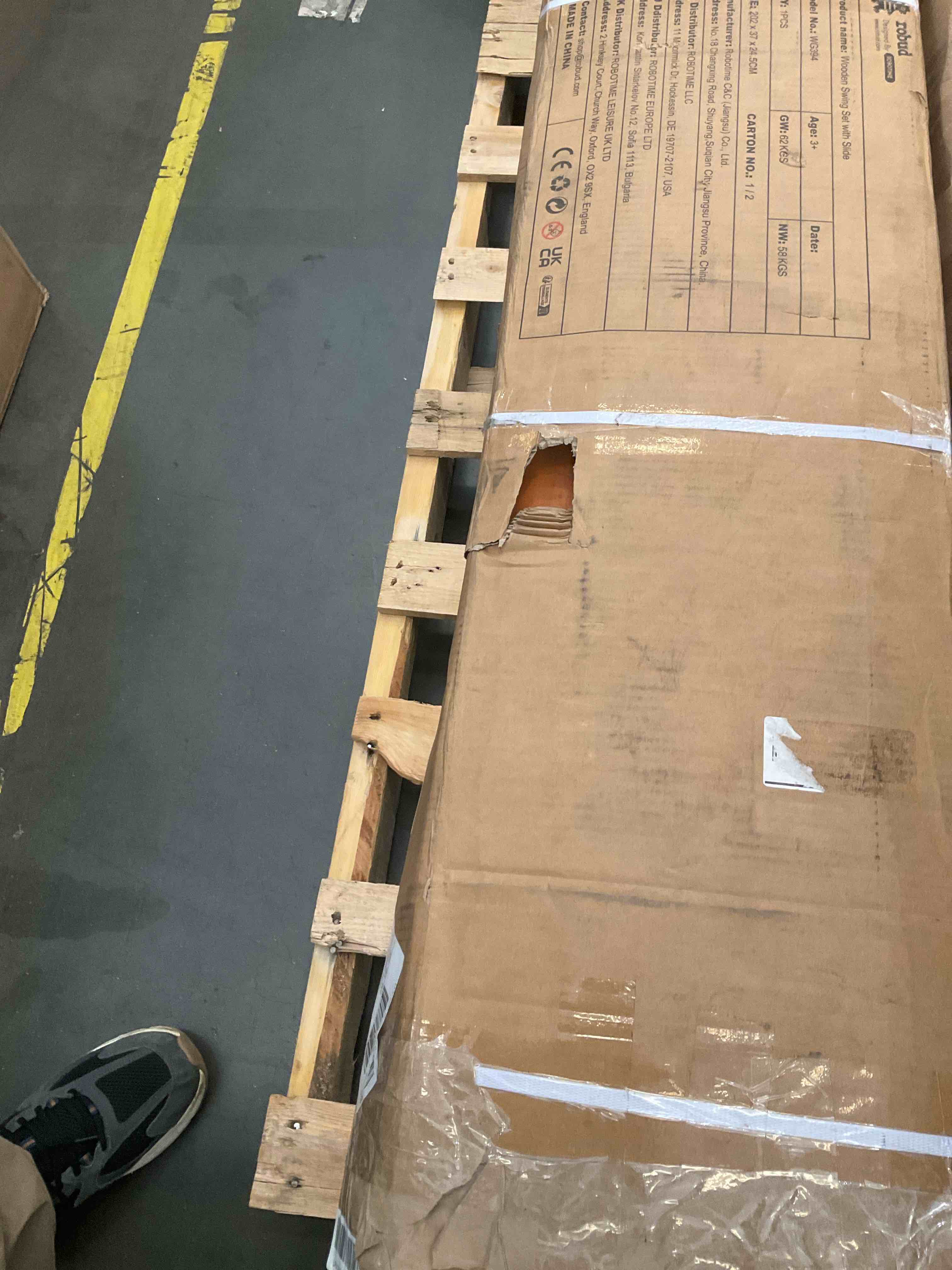 Wooden swing set with slide