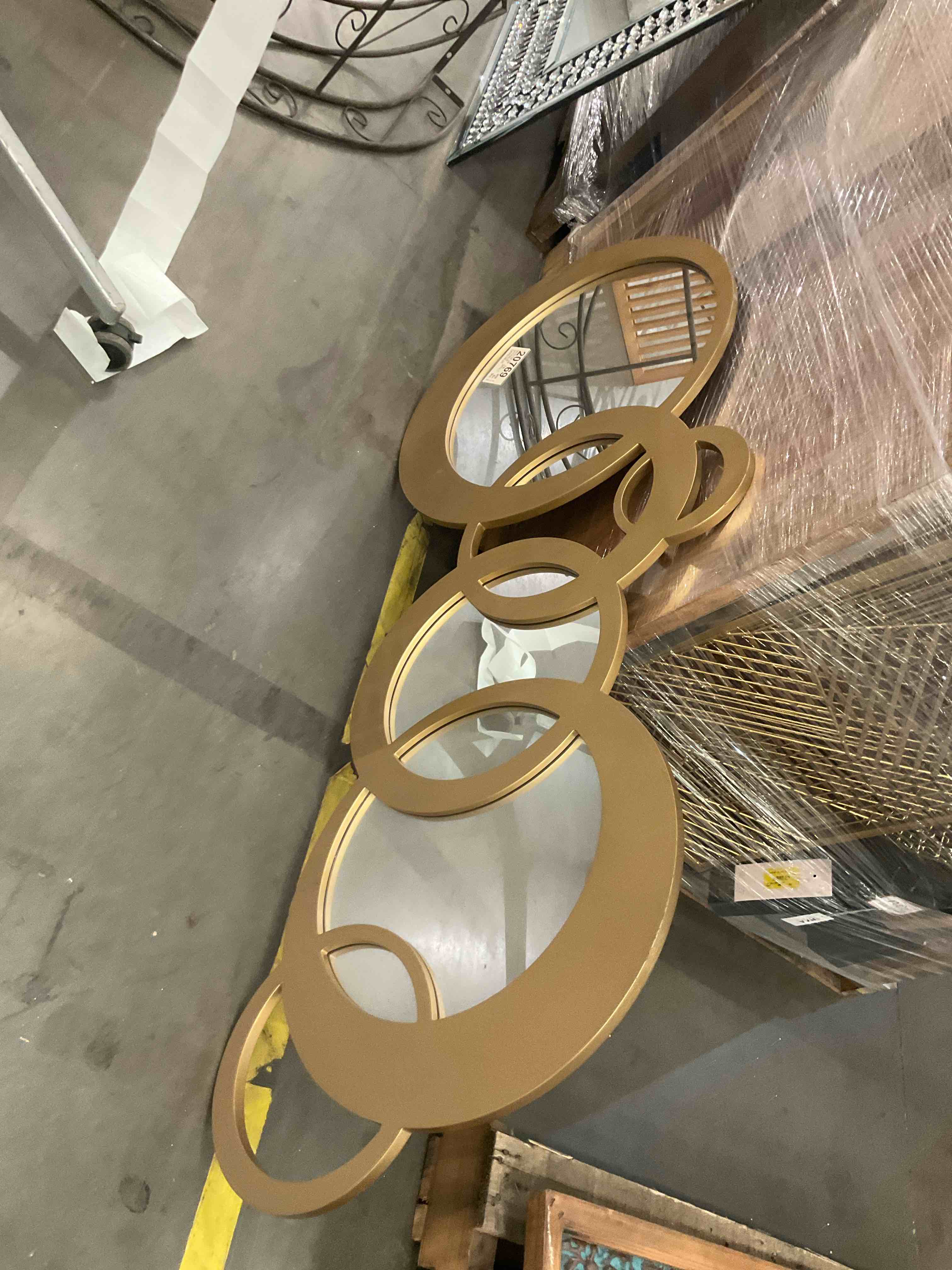 23"x56" Wooden Geometric Circles Wall Mirror Gold