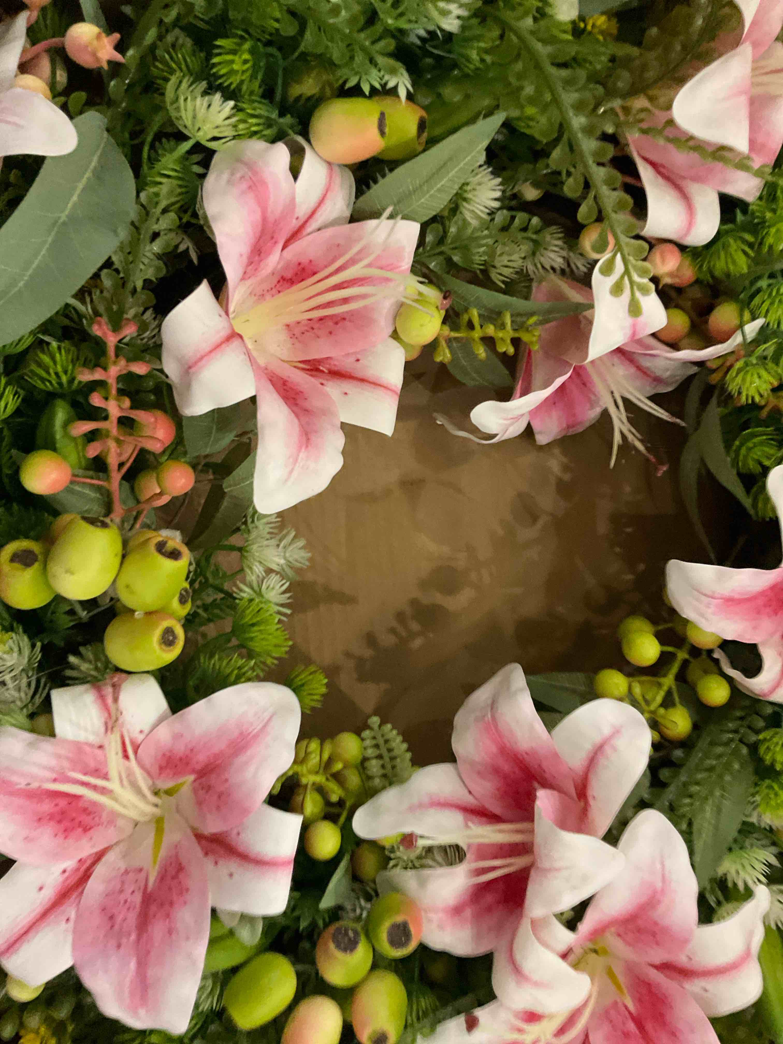 Wreaths for Front Door 24 Inch Spring Summer Wreath with Silk Pastel Lilies Purely Handmade Big Berries, Lily, Lily Bud, for Wedding, Party & Home - Farmhouse Style Year-Round Indoor/Outdoor Decor