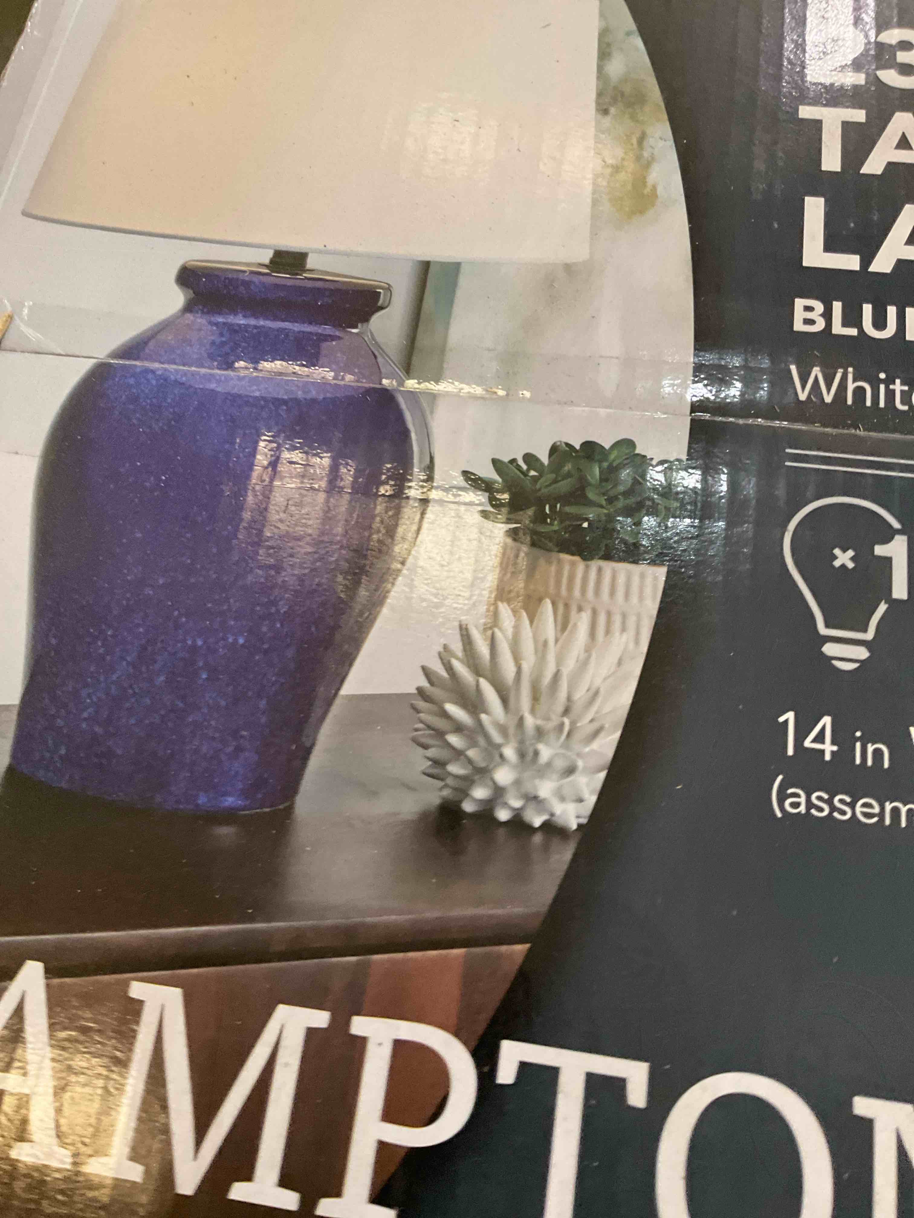 Ivydale Blue Ceramic 22.5 in. Indoor Table Lamp with White Fabric Shade