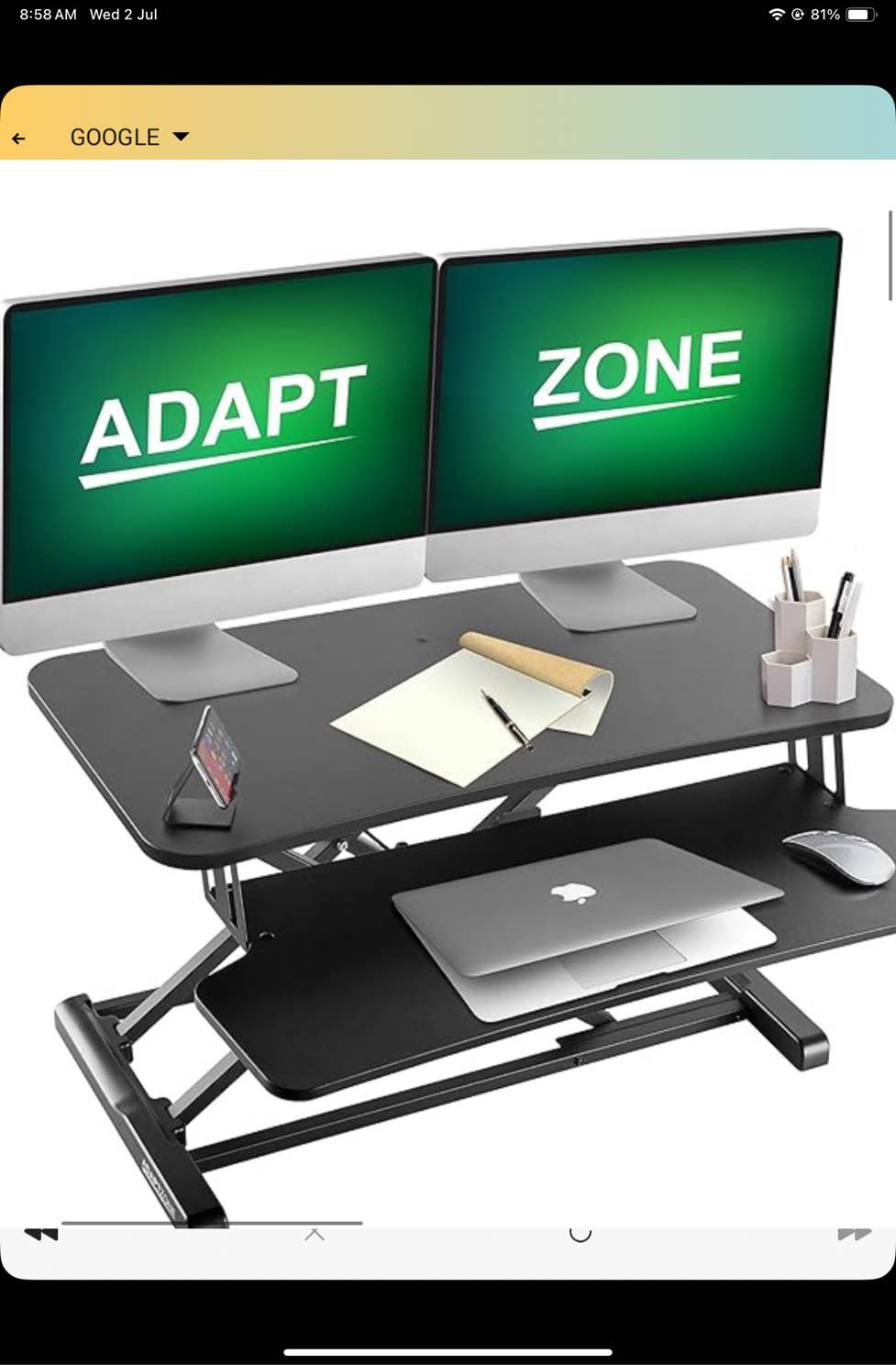 ADAPTZONE Standing Desk Converter, 32 Inch Height Adjustable Stand Up Desk Riser, Sit Stand Desk Con