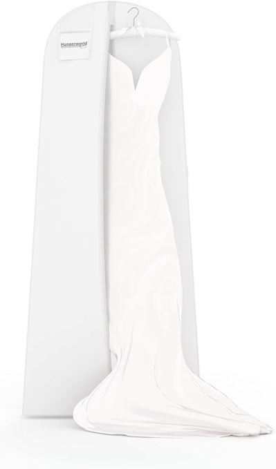 Breathable Wedding Gown Long Dress Hanging Garment Bag for Closet Storage (White)24 Wide x 72 long x10