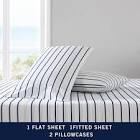 nautica - twin xl bed sheets, cotton percale bedding set, crisp & cooly elasticized, dorm essentials (brenton stripe navy blue)