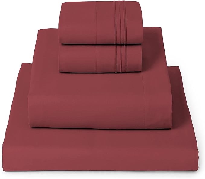 mellanni california king sheets set - 4 pc iconic collection bedding - hotel luxury, extra soft, cooling bed sheets - wrinkle, fade, stain resistant (cal king, brick red)