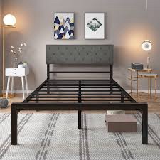 YITAHOME Queen Size Bed Frame with Headboard, Heavy-Duty Platform with Strong Metal Slats, No Box Spring Needed, Easy Assembly, Matte & Black